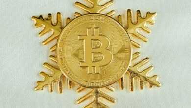 a bitcoin snowflake with a bitcoin on it