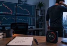 Trader si po ztrátovém obchodu nastavuje pauzu a kontroluje obchodní plán.