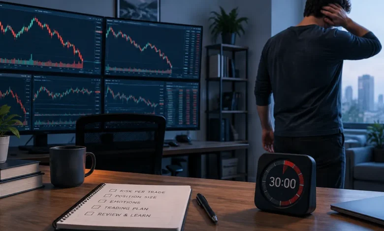 Trader si po ztrátovém obchodu nastavuje pauzu a kontroluje obchodní plán.