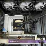 a close up of a computer case with fan blades